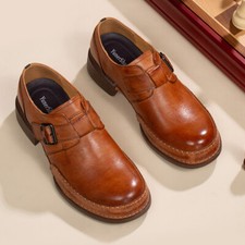 British Style Men Buckle Round Toe Real Leather Formal Dress Shoes Work Business