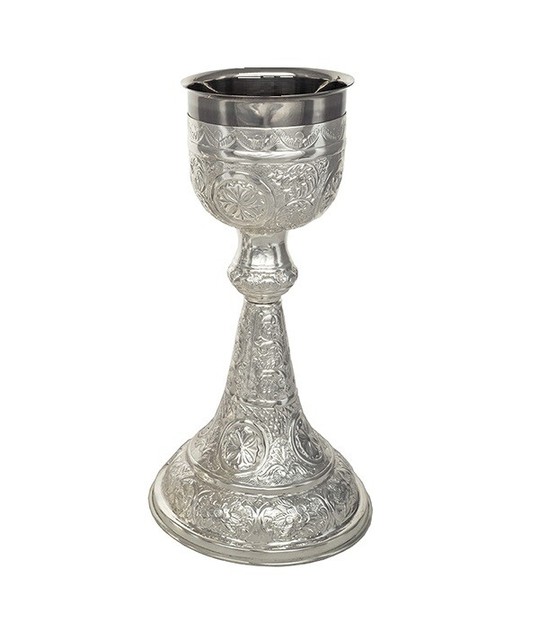 Sterling Silver 925 Greek Orthodox Engraved Large Chalice for Holy