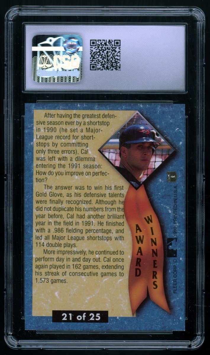 CAL RIPKEN JR 1992 Fleer Ultra Award Winners #21 Error Rev. Neg