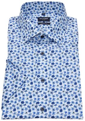 OLYMP Kurzarmhemd Modern Fit Floraler Print blau / weiß - ohne OVP