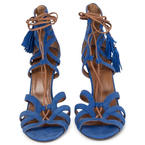 Auth Aquazzura Blue Suede Mirage Ankle Strap Sandals Shoes 39 5 Ebay