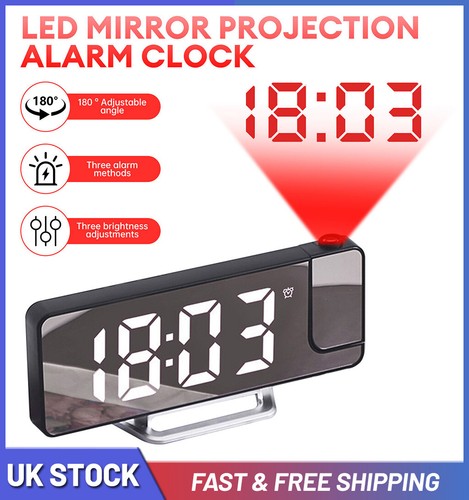 LED Digitaler Projektionswecker 180° Projektor Schlummerfunktion 3 Stufen Helligkeit UK