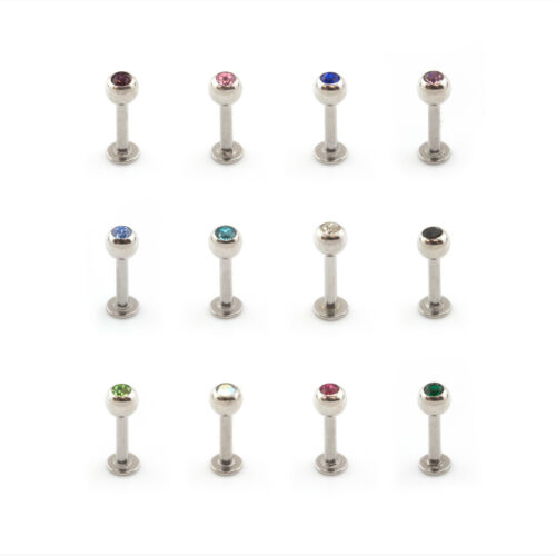 Labret With CZ Gem Lip Stud Monroe Clear & Coloured Crystal Gem Ball labret