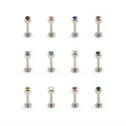 Labret With CZ Gem Lip Stud Monroe Clear & Coloured Crystal Gem Ball labret - Picture 1 of 36