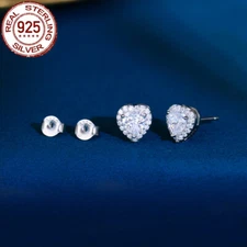 8MM 925 Sterling Silver Cubic Zirconia Women Girls Heart Stud Earrings Jewellery