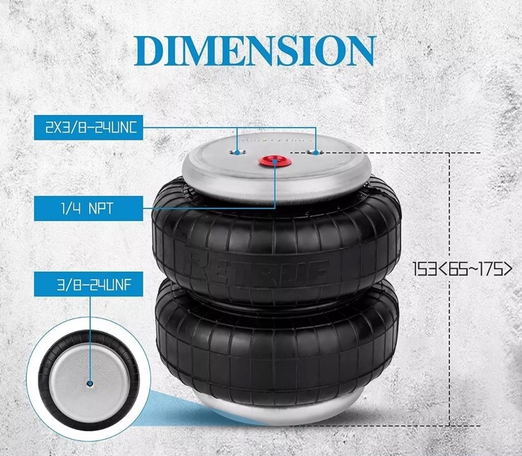 1/4"NPT Air Ride Suspension Bag 2500 LBS Airbag Replacement Kit with