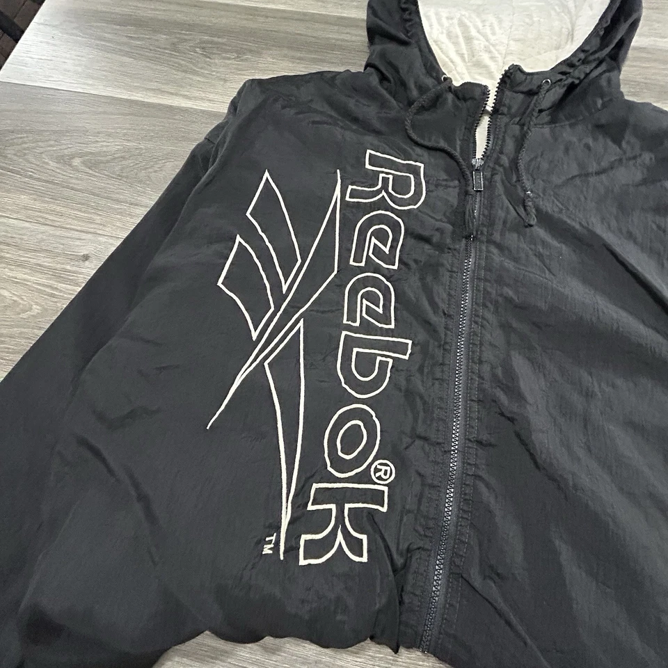 Chaqueta Reebok Vintage Años 90 Adulto Extra Grande Cremallera Completa Abrigo con Capucha Bolsillos Logo Foto 3 de 4