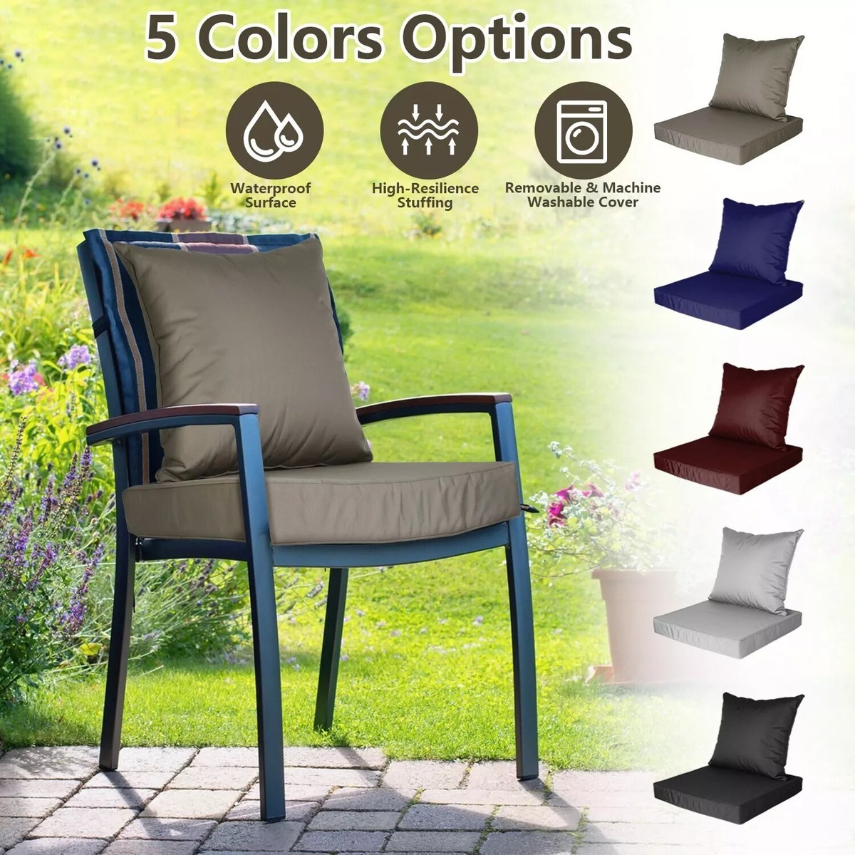 Outdoor Seat Cushion Set Waterproof Patio Furniture Cushion and