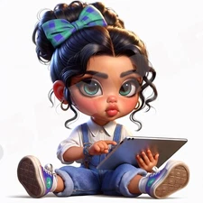 AI Art Download – Hispanic Toddler Girl in Overalls | Cute Nursery Art