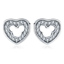 ZARD Mickey Mouse Stud Earrings in 925 Sterling Silver and Clear Cubic Zirconia