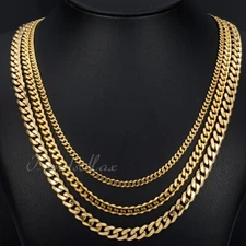 3/5/7mm Mens Miami Gold Plated Cuban Curb Chain Necklace Stainless Steel Jewelry