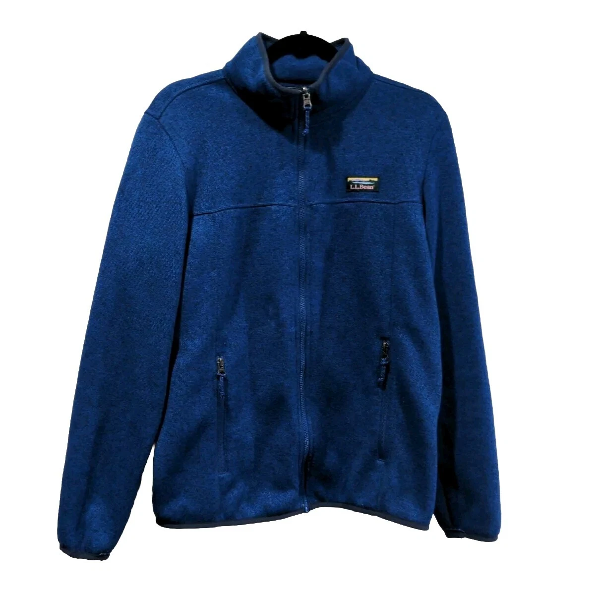 LL Bean Mens Full Zip Fleece Jacket Size S Reg Blue Logo Warm Layer Hiking