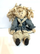 Vintage Handmade Cloth Rag Doll Soft Body 20  Blue And White Country Decor OOAK