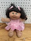 Cabbage Patch Kids Doll 2001 Brown Hair Green Eyes Black Pink Dress Vintage Toy