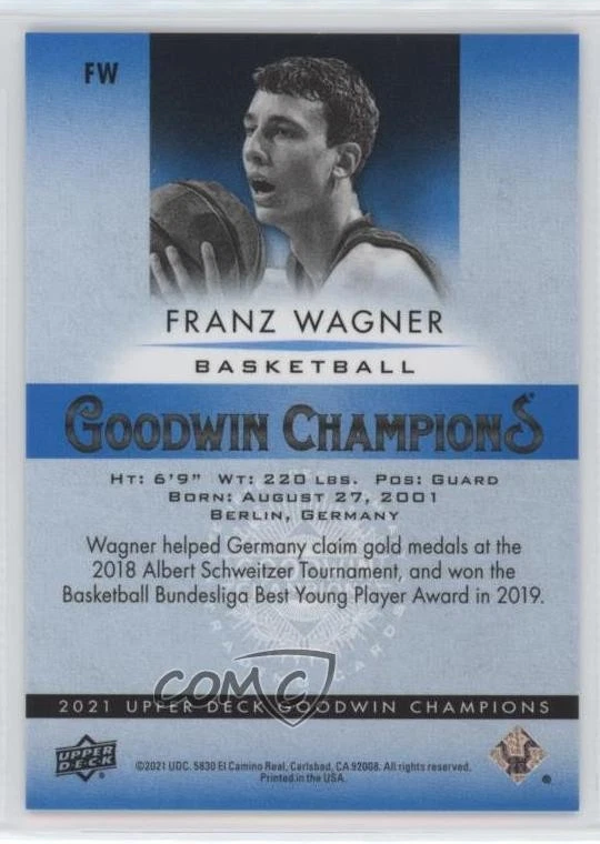 2021 Upper Deck Goodwin Champions Platinum Extended Franz Wagner #FW Rookie RC - Image 2 of 2