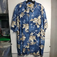 The Foundry Men Button Up Shirt Blue Print Size 4XL 100% Rayon