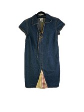 Vintage Y2K Streetwear Dress Womens 10 Denim Jean Lace Up Patchwork