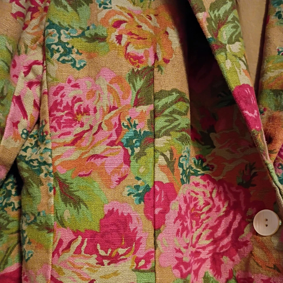 Vintage 90’s GAP Floral Linen Cotton Blazer Boyfriend Jacket Sz M Cottagecore - Image 4 of 4