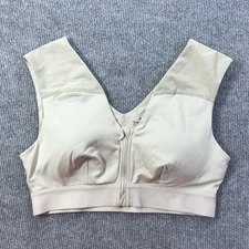 Tommie Copper Shoulder Support Sports Bra Womens Large Beige Zip Front Gym Top