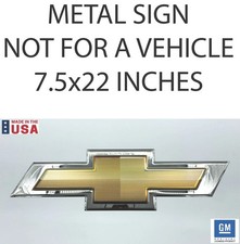 Metal Sign Gold Chevrolet Bowtie Logo Emblem - Licensed 7.5x22