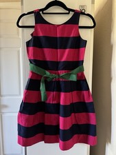 Polo Ralph Lauren Cute Pink Navy Striped Dress Green Belt Girls Size 12G