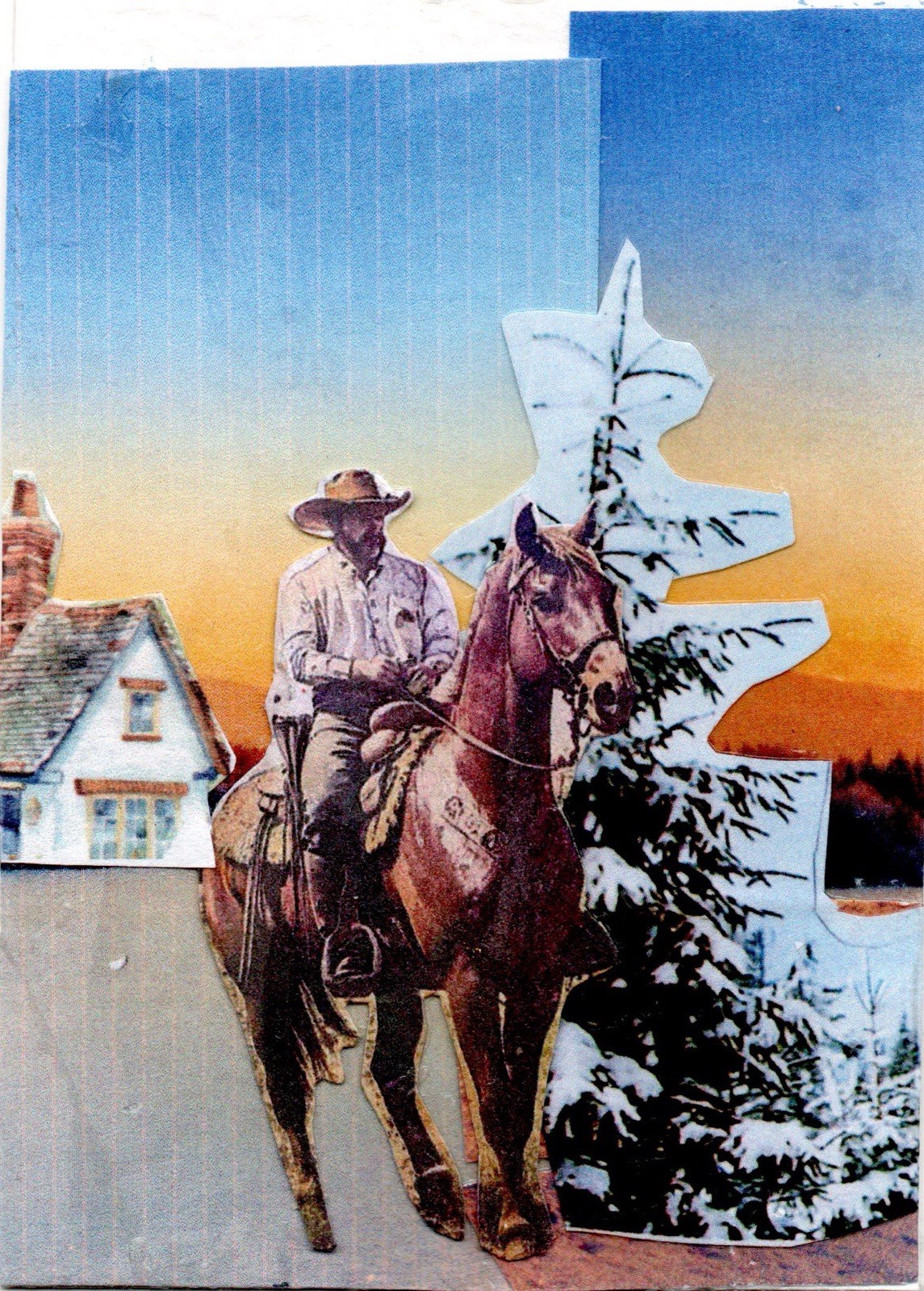 ACEO Original Art Collage, ATC Handmade,Western Art Frontier Echoes #34 5/7