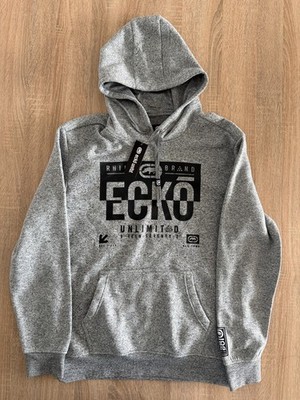 Ecko Unltd Men's True Grey and Black Pullover Fleece Hoodie Long Sleeve M Winter