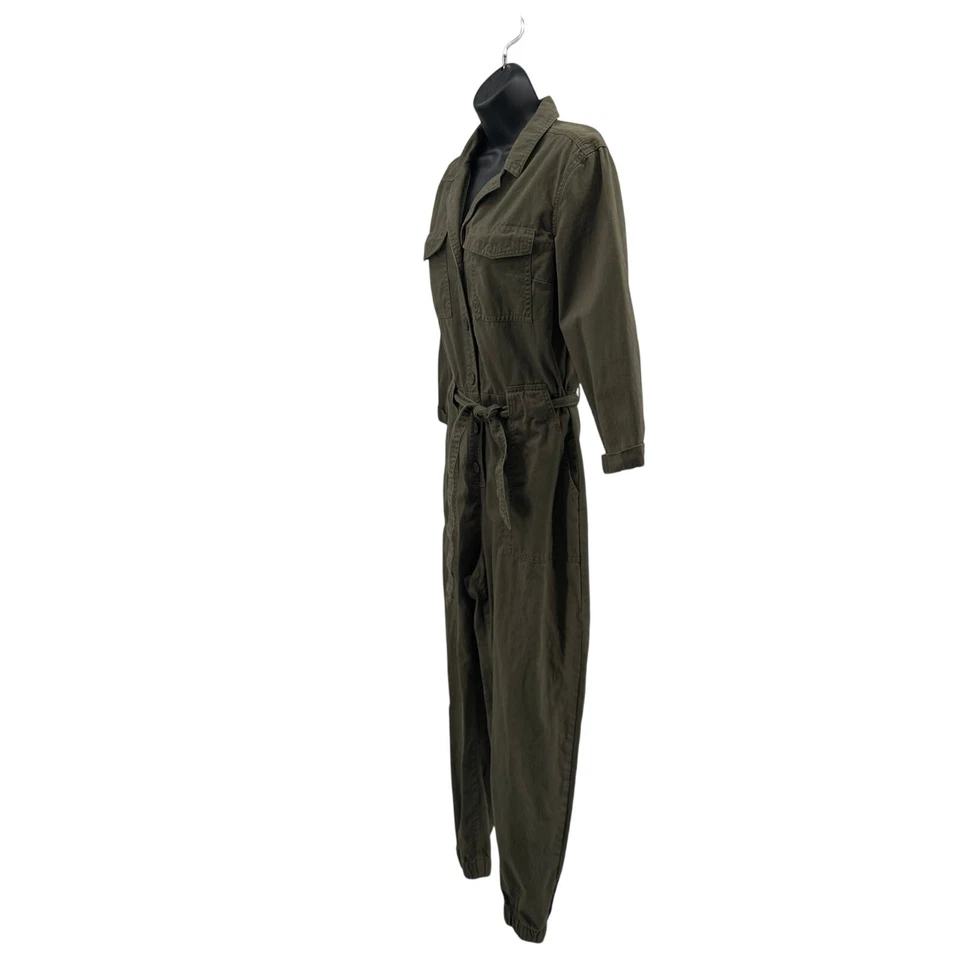 Mono de sarga H&M para mujer talla 6 verde manga 3/4 botón delantero con cinturón Foto 4 de 4