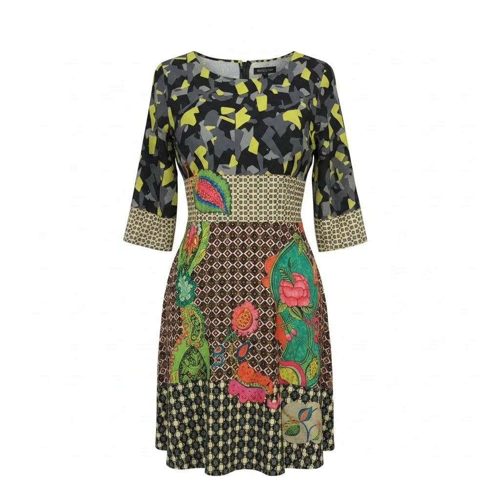desigual dresses Desigual Black and Pink Floral Sleeveless V-Neck Midi Dress