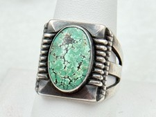 vintage Navajo Sterling Silver Blue Green Webbed Turquoise 40  s-50  s Ring