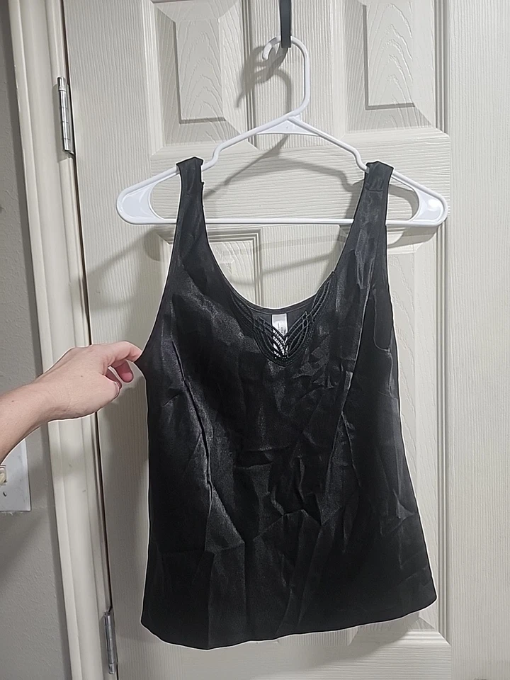 Top Cami Satinado Borde Encaje De Colección Talla M Negro Y2K Babydoll Romántico Bruja Cabernet Foto 2 de 4