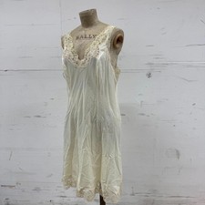 Vintage Ivory Satin Slip with Lace Trim - Approx Size M