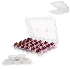 24 Compartment Mini Cupcake Containers, Set of 5 Disposable Plastic High Dome...