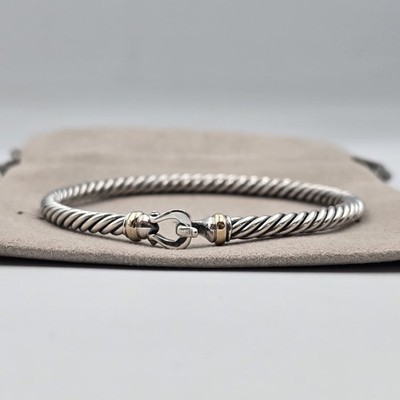 David Yurman 4mm Sterling Silver & 14k Gold Buckle Cable Flex Bracelet