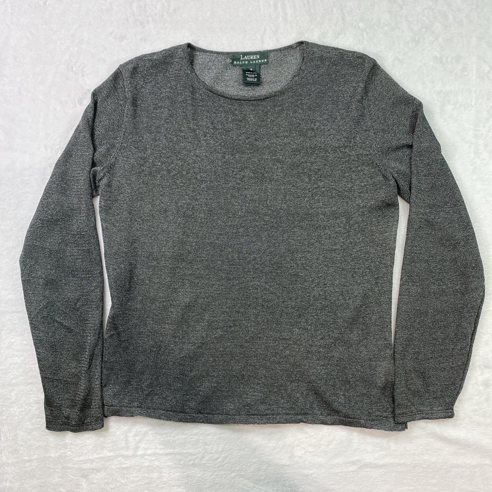 Lauren Ralph Lauren Women's Top Small Knit Long Sleeve Vtg Made in USA Grey