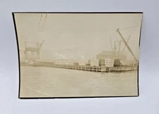 1910’s Sepia 5 x7”  Photo- Pier 11 Weehawken NJ-Gray Motor Corp Crates Cranes