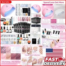 Complete Poly Nail Gel Art Kit - 8 Rosy Pink Colors & 48W UV/LED Lamp