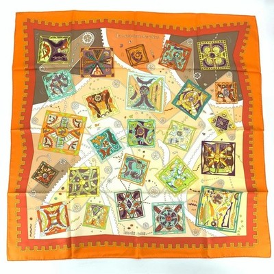 Hermes Silk Scarf Carre 90 La mecanique des idees Orange Used from Japan