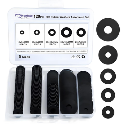 #ad #ad 120Pcs Flat Rubber Washers Assortment Kit16 18 20 25 30Mm Black WasherVibratio $9.51