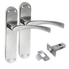 Polished Chrome Twist Door Handle Lever Latch on Long Back Plate +Tubular Latch