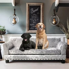 Deluxe Tufted Velvet Dog Sofa Bed Rivet Memory Foam Mattress Pet Dog Sofa Couch