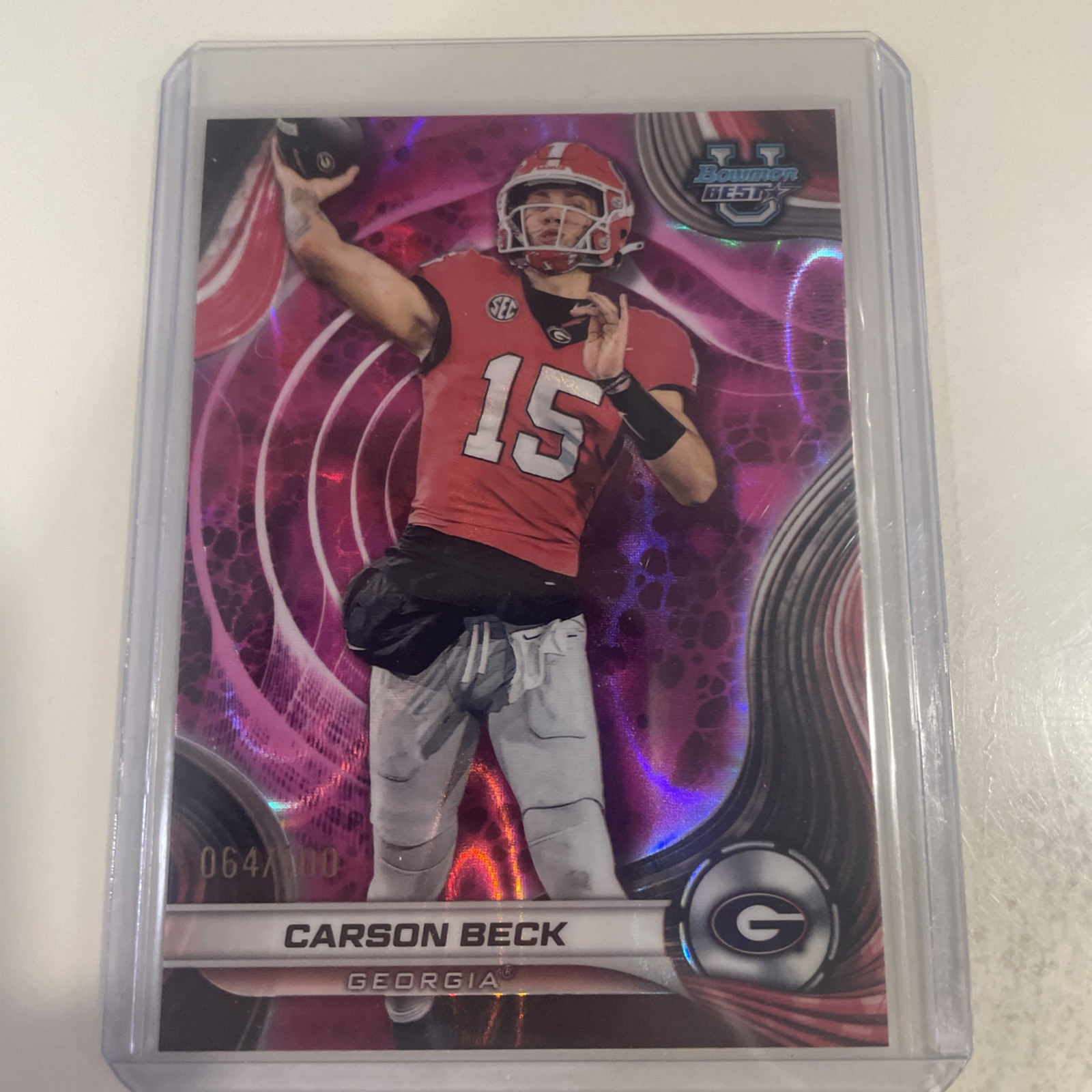 Carson Beck 2024 Bowman’s Best U Pink Lava /100 SP Georgia, Miami