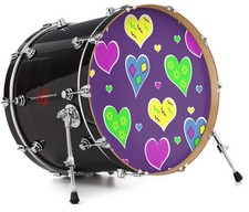 Vinyl Decal Skin for 20" Bass Kick Drum Head Crazy Hearts