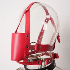 Red Bondage PU Leather Open Mouth Ball Gag Head Harness Face Mask Slave BDSM