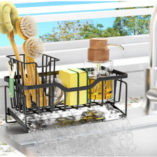 Stainless Steel Kitchen Sink Caddy Sponge Holder with Drain Tray Brush Organiz