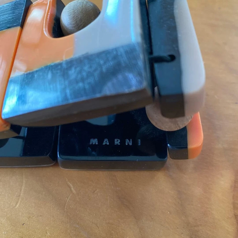 [EUC] MARNI Perle en bois résine épais noir orange gris : du JAPON - Photo 2/4