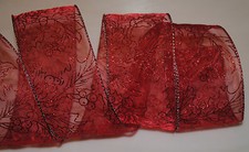 Wired Ribbon Red Sheer Red Sparkle Holly Christmas Wreath Winter Holiday Bow