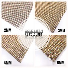 Iron On Diamante Transfers Strips Hot Fix Rhinestone Gold Mesh AB Crystal Trim