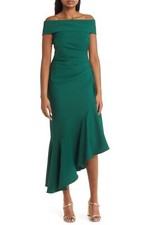 Eliza J EJ2-0060 Off the Shoulder Ruffle Cocktail Dress Sz 10 Hunter Green $228