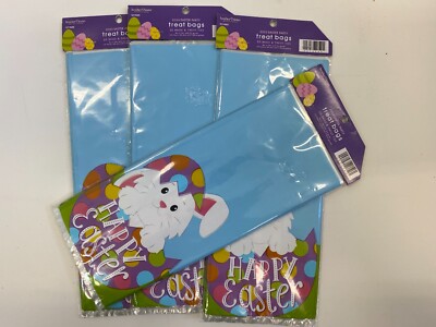 80 (4 packs of 20) cellophane  Happy Easter treat bags 4'' x 10'' Egg hunt Bunny